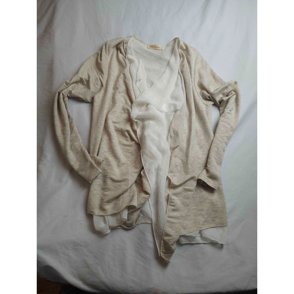 Pebble and Stone Draped Cardigan Sweater Womens Medium Beige Knit Layered